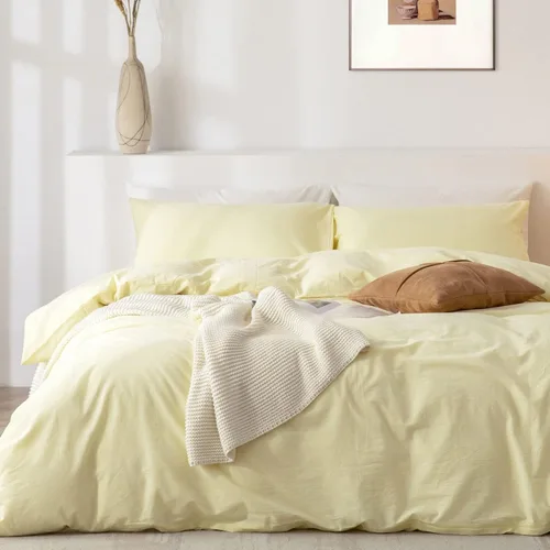 Vista 19 de Juego de funda de edredón Queen de 100% algodón lavado 3 piezas, ropa de cama suave, cómoda y transpirable con toque de lino, 1 funda de edredón y 2