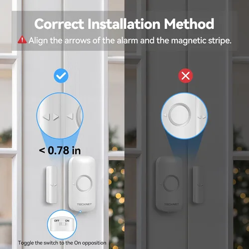 Vista 3 de TECKNET Campanillas de puerta cuando se abre la puerta, alarma inalámbrica con sensor de puerta con rango de 1000 pies, 61 canciones, 5 niveles