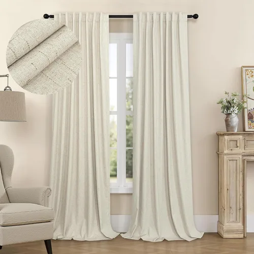 Vista 47 de Pitalk Cortinas cortas 100% opacas de lino para cafetería, 40 pulgadas de largo, 2 paneles, cortinas de puerta francesa para ventana, cortina