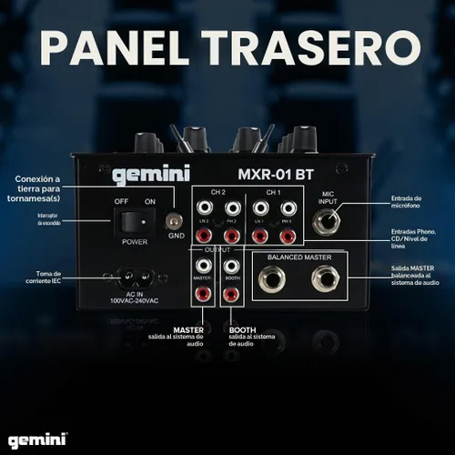 Vista 8 de Gemini Mezclador DJ Bluetooth de 2 canales, curva Crossfader (MXR-01BT)