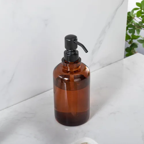 Vista 3 de Amber Glass Soap Dispenser,17oz, Black Pump Refillable, 304 Stainless Steel Pump, Liquid Hand Soap Dispenser, Bathroom Kitchen Sink Vanity