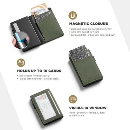 Vista 59 de VULKIT Billeteras delgadas para hombre, con bloqueo RFID, diseño minimalista con capacidad para hasta 11 tarjetas, Negro -, Minimalista