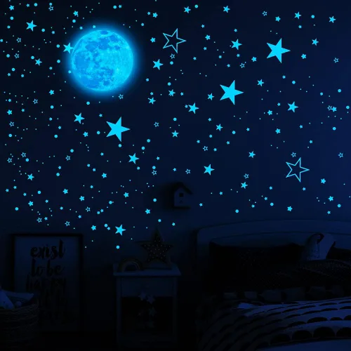 Vista 4 de 1049 piezas de estrellas y luna que brillan en la oscuridad para techo, pegatinas adhesivas decorativas para pared de habitación de niños, regalos