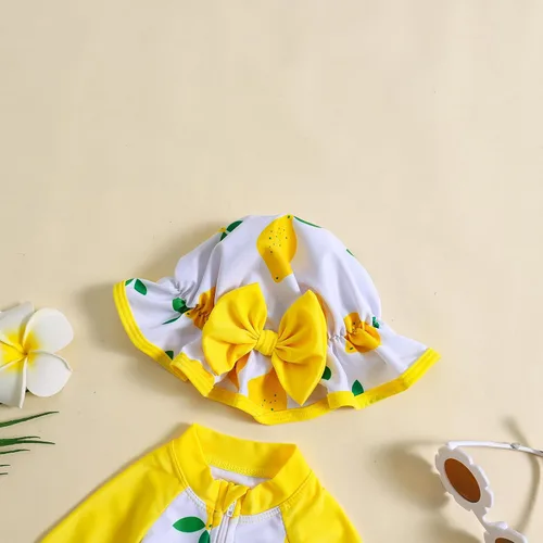 Vista 48 de Traje de baño de una pieza con cremallera de manga larga para bebé niña con gorro