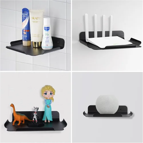 Vista 4 de Estantes flotantes de 8 x 6.4 pulgadas, estante de pared de metal para almacenamiento de pared, para hogar inteligente, altavoces, enrutador de Negro