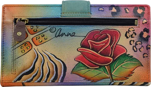 Vista 2 de Anna by Anuschka Cartera de dos pliegues de piel auténtica pintada a mano para mujer