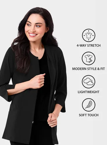 Vista 7 de Maevn Chaqueta de laboratorio médico de manga 3/4 para mujer inteligente Negro