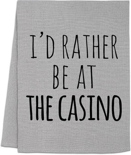 Vista 10 de Moonlight Makers Toalla de cocina divertida, con texto en inglés «I'd Rather Be At The Casino Harour Sack – Toalla de cocina, dulce regalo de Blanco