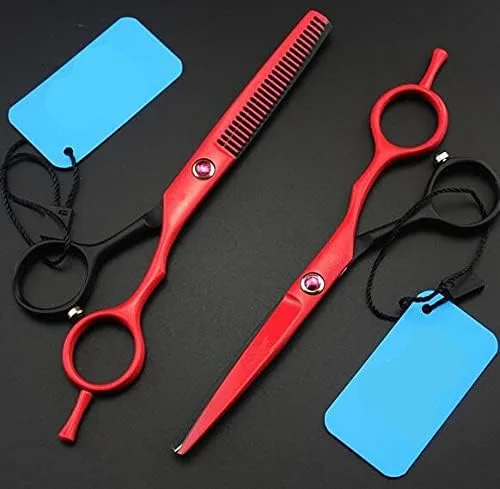 Vista 2 de MAYiT Tijeras de corte de pelo, 5.5 pulgadas profesional rojo piano, tijeras de corte y adelgazamiento, juego de tijeras de peluquería de peluquería