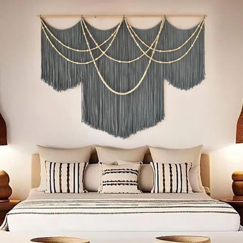 Vista 15 de macramé para colgar en la pared, teñido de inmersión, puesta de sol, decoración de pared, arte de fibra de 57 pulgadas de ancho x 35