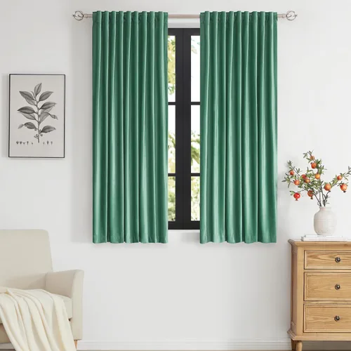 Vista 53 de PRIMROSE Cortinas de terciopelo champán de 63 pulgadas de largo para sala de estar, juego de 2 paneles opacos, bolsillo para barra, pestaña trasera