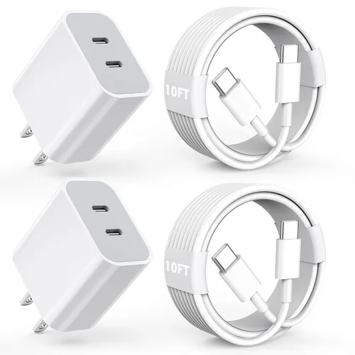 Vista 8 de Cargador rápido para iPhone de 10 pies, [certificado Apple MFi] Paquete de 2 cargadores rápidos PD Dual Apple, bloque de carga USBC, cable Lightning