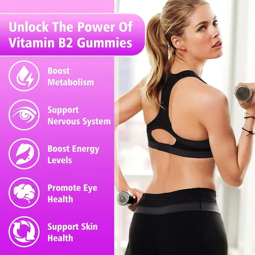 Vista 3 de Gomitas de vitamina B2, riboflavina de 400 mg con magnesio y CoQ10 y vitaminas para niños y adultos, alivio de migraña y alivio del dolor de cabeza