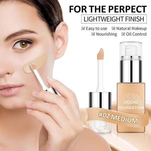 Vista 7 de Base líquida de cobertura completa, maquillaje facial impecable mate - mediano Base ligera de textura cremosa, hidratante y suavizante, a prueba