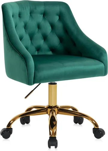 Vista 7 de Silla de Oficina para Hogar, Silla Giratoria de Terciopelo Ajustable con Decoración de Clavos, con Brazos, Silla de Tocador para Dormitorio