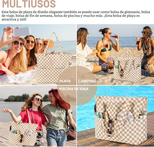 Vista 5 de Bluboon - Bolsa de playa impermeable para mujer, extra grande, con compartimento húmedo, para llevar de fin de semana, bolsa de piscina para viajes