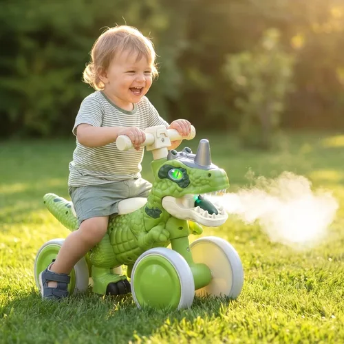Vista 11 de Bicicleta de equilibrio para bebés de 1 año de edad, bicicletas de equilibrio de dinosaurio con sonidos, música y efectos de pulverización Rosa