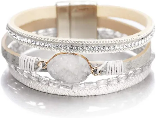 Vista 43 de Fesciory - Pulsera de leopardo para mujer, estilo bohemio de cuero multicapa con perlas de cristal