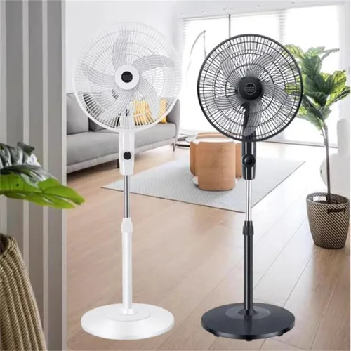 Vista 5 de Ventilador de suelo solar, ventilador de pie oscilante solar de 16 pulgadas con panel solar/cargador, ventiladores de pedestal a pilas recargables