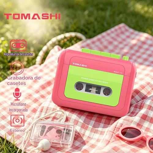 Vista 2 de TOMASHI Reproductor de cinta de casete estéreo portátil,Wallkman,Grabadora Rosa