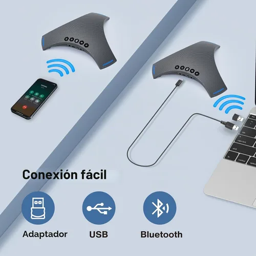 Vista 5 de Altavoz de conferencia y micrófono - Altavoz Bluetooth con cadena de margarita, cancelación de ruido AI, mejora de voz, soporte inalámbrico dong
