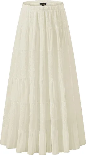 Vista 53 de NASHALYLY - Faldas largas de gasa, acampanadas, plisadas, con cintura alta y elástica para mujer Albaricoque Rosa Floral