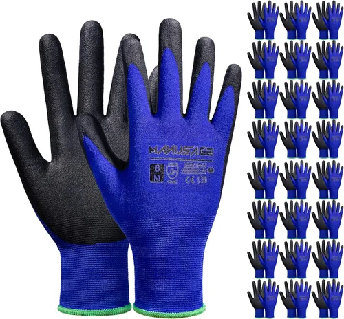 Vista 11 de MANUSAGE Guantes de trabajo de seguridad para hombres y mujeres, guantes de trabajo de nitrilo de microespuma, grandes, guantes de trabajo delgados