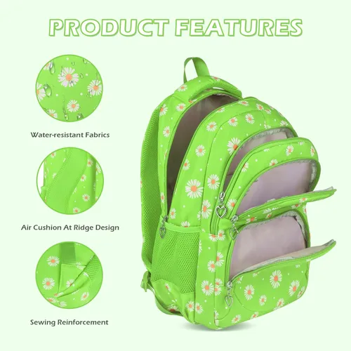 Vista 52 de goldwheat Mochilas impresas margaritas con paquete de almuerzo, estuche de lápices 3pcs, bolsa ligera resistente al agua para la escuela secundaria