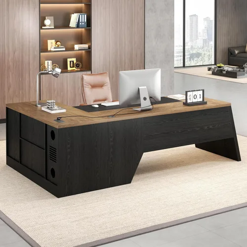 Vista 10 de Epecoya Escritorio ejecutivo en forma de L de 78 pulgadas, escritorio grande y moderno para oficina en casa con cajón y gestión de sujeción