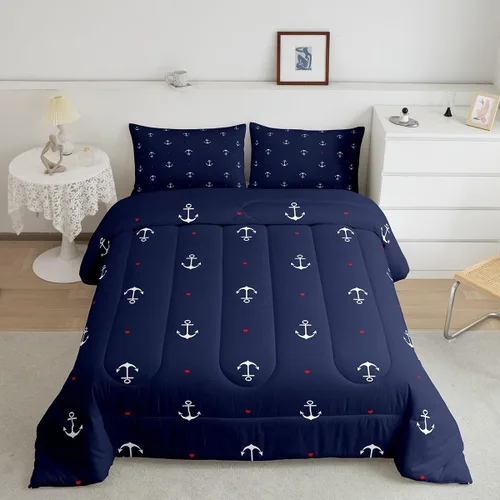 Vista 43 de Juego de edredón Lake House tamaño Twin, juego de ropa de cama náutica de navegación con ancla de 2 piezas para decoración de habitación de niños