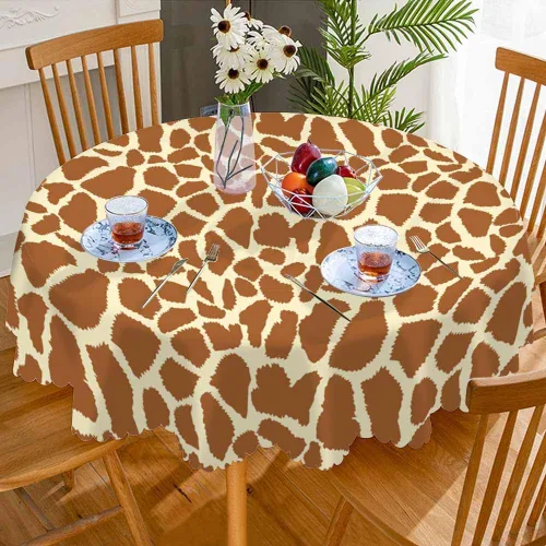 Vista 3 de AOYEGO Mantel redondo marrón con estampado de animales, 60 pulgadas, textura de piel de jirafa, forma irregular, mantel de poliéster para decoración