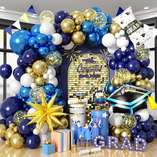 Vista 15 de Kit de Arco de Globos Paready Graduación 2025, 120 Piezas de Arco de Globos Graduación Negro y Dorado, Globos de Confeti Negro y Dorado Metálicos