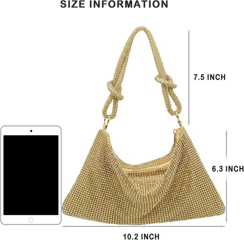 Vista 7 de Lytosmoo Bolso de noche brillante con diamantes de imitación para mujer, bolso de mano plateado para mujer, bolso de mano de noche para fiesta