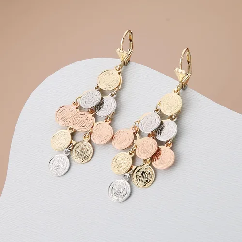 Vista 4 de HZMAN Aretes colgantes chapados en oro de 14 quilates para mujeres y niñas, retro, religiosos, delicados, con borlas multicapa, regalo de joyería