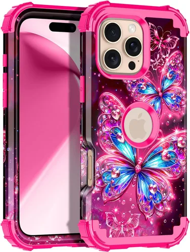 Vista 91 de Miqala Funda para iPhone 12, iPhone 12 Pro, que brilla en la oscuridad, tres capas, resistente a los golpes, protección de plástico duro + funda