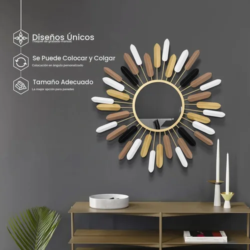 Vista 6 de Espejo de pared Boho de 61 cm con diseño de flores, espejos rústicos de lujo para decoración de granja para sala de estar, baño, dormitorio y entrada