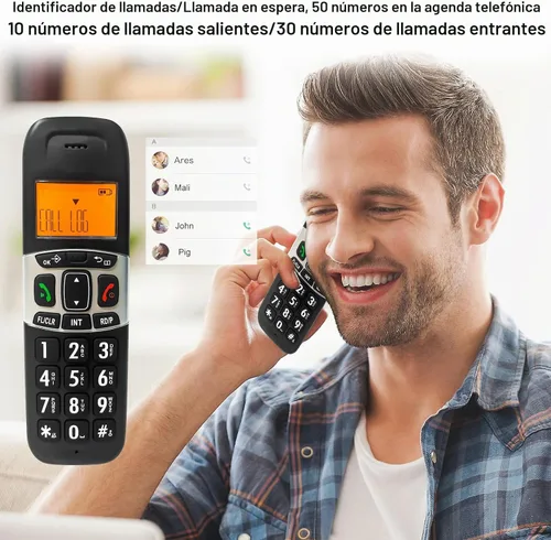 Vista 4 de Teléfono inalámbrico Ornin D1004 para el hogar, tecnología ECO, pantalla LCD ámbar de 1.6 pulgadas, identificador de llamadas, botones grandes