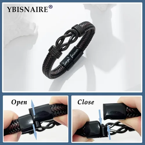 Vista 9 de Gifts for Men Infinity Leather Bracelet for Dad New Daddy Husband Boyfriend Son Grandson Brother Nephew Uncle Brown Braided Engraved Leather Jewelry
