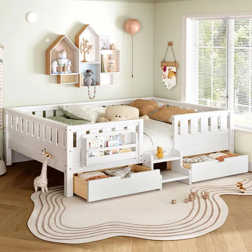 Vista 13 de Bellemave Cama Montessori Twin Kids con escaleras, estantería y cajones, beige Cajón beige
