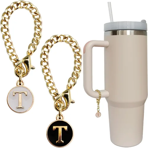 Vista 23 de Accesorios de dije de letra para vaso Stanley, 2 unidades, identificación con inicial de nombre, personalizable, para vaso Stanley
