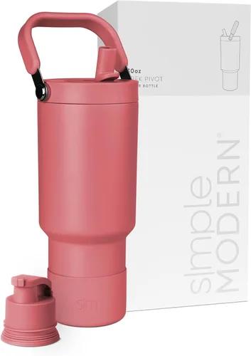 Vista 61 de Simple Modern Trek Pivot Vaso con pajita abatible de 30 oz con asa Botella de agua y protector Tapas intercambiables de pajita y para beber
