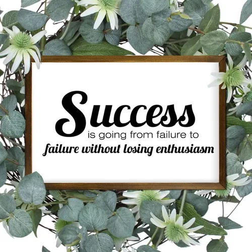 Vista 6 de Letrero con marco de madera con texto en inglés "Success is Going from Failure to Failure Without Losing Enthusiasm", decoración de pared, citas