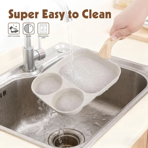 Vista 4 de CLANK - Sartén antiadherente para huevos 3 en 1 con plancha antiadherente dividida, sartén multifunción para desayuno/panqueques para cocinas de gas