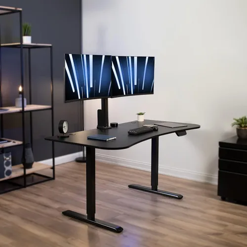 Vista 2 de VIVO Escritorio eléctrico de pie integrado de 63 x 32 pulgadas y soporte motorizado para monitor doble, ajuste de altura de 1 toque, se adapta a