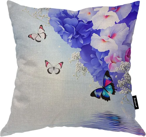 Vista 26 de Funda para cojín Beabes de 18"X18" con ancla, diseño náutico azul y blanco a rayas, funda de almohada cuadrada de algodón y lino para el hogar