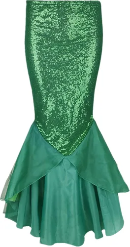 Vista 4 de TSSOE Disfraz de sirena para mujer con lentejuelas brillantes cola larga para fiesta de Halloween