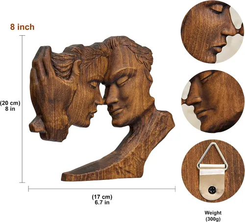 Vista 3 de BGCOPPER Estatua de madera para pareja, esculturas abstractas de pareja para decoración del hogar, regalo de mujer para aniversario, boda