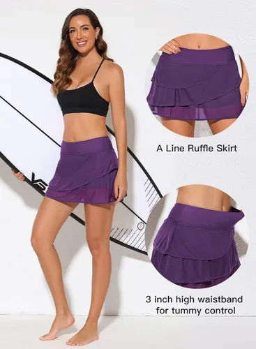 Vista 4 de Aleumdr Falda de baño con volantes en la cintura para mujer