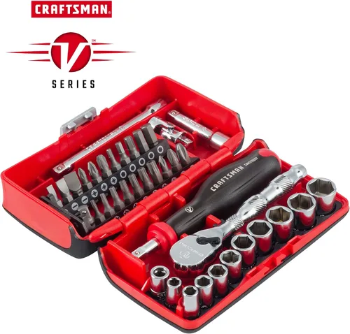 Vista 2 de CRAFTSMAN V-SERIES Juego de llaves con trinquete de perfil bajo de 80 dientes, 38 piezas poco profundas MM, accionamiento de 1/4 de pulgada