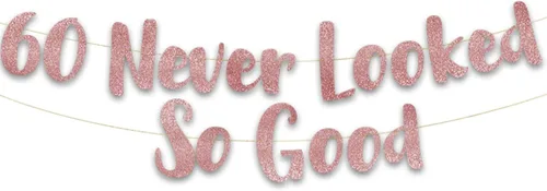 Vista 8 de Cartel negro con purpurina preencordada de 60 "Never Looked So Good", decoraciones para cumpleaños de 60 años y aniversario para hombres y mujeres